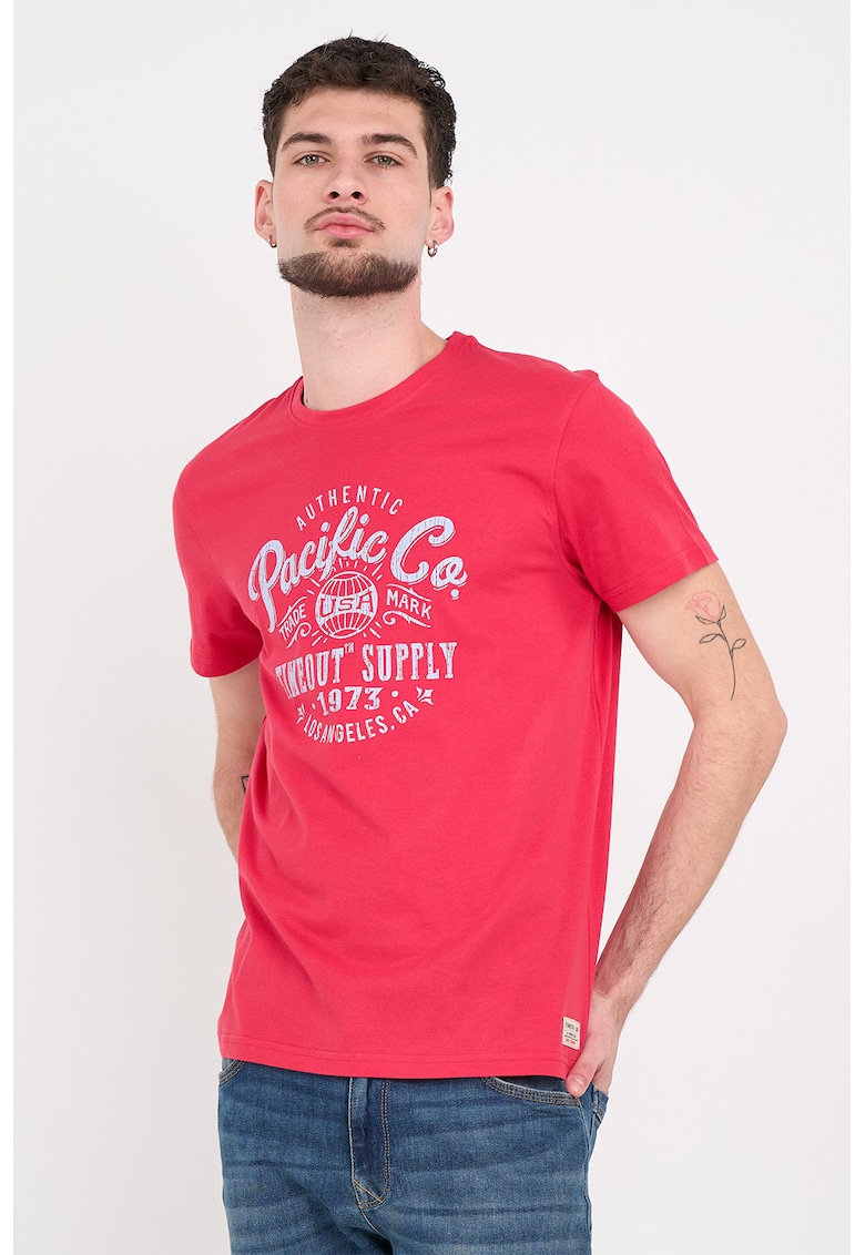 Tricou din bumbac cu imprimeu logo - Alb/Roz zmeuriu