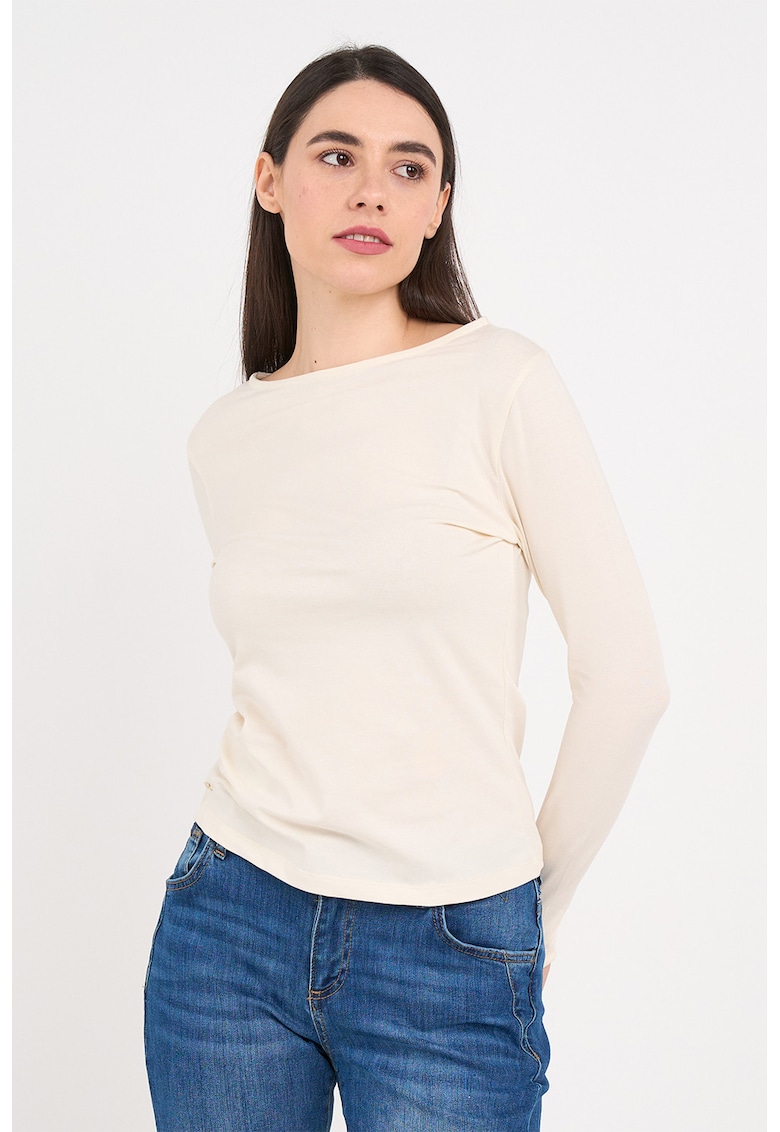 Bluza cu decolteu barcuta si model uni - Alb fildes