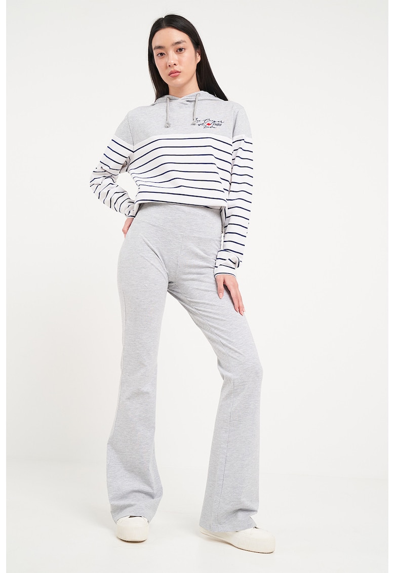 Pantaloni de trening evazati cu talie inalta - Gri deschis melange