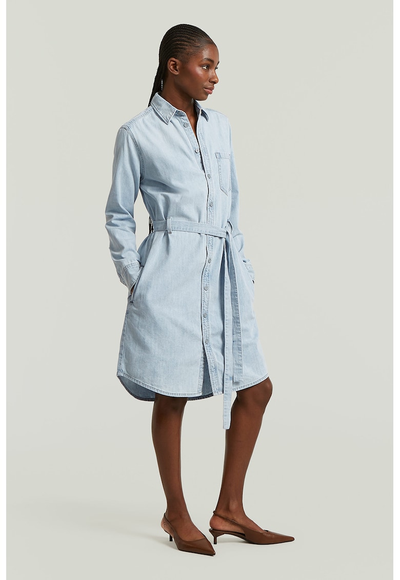 Rochie-camasa din denim cu buzunare - Albastru glaciar