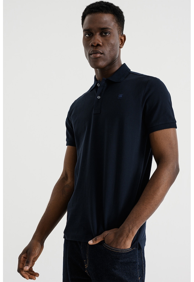 Tricou polo slim fit din amestec de bumbac organic cu logo discret Dunda - Bleumarin