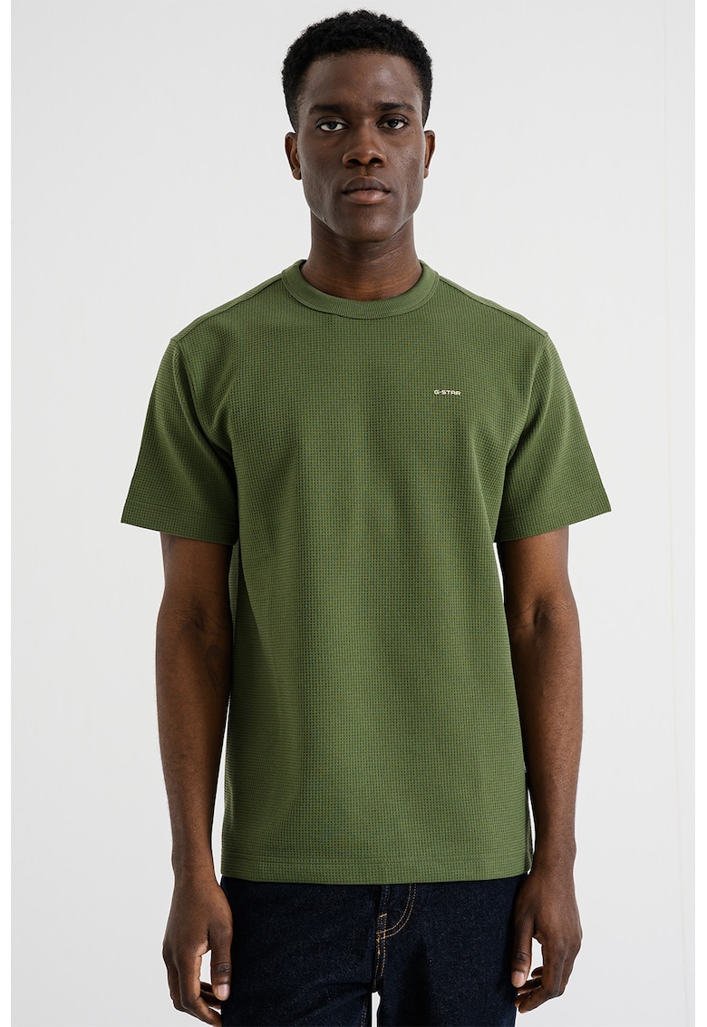 Tricou regular fit cu decolteu la baza gatului - Verde masliniu