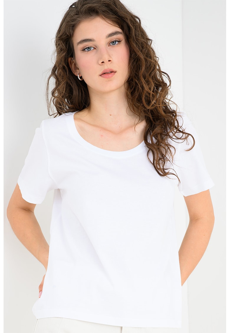 Tricou din bumbac organic cu decolteu rotund - Alb optic