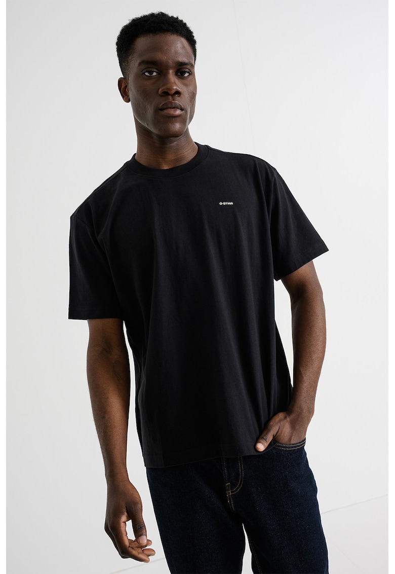 Tricou din amestec de bumbac organic cu decolteu la baza gatului - Negru