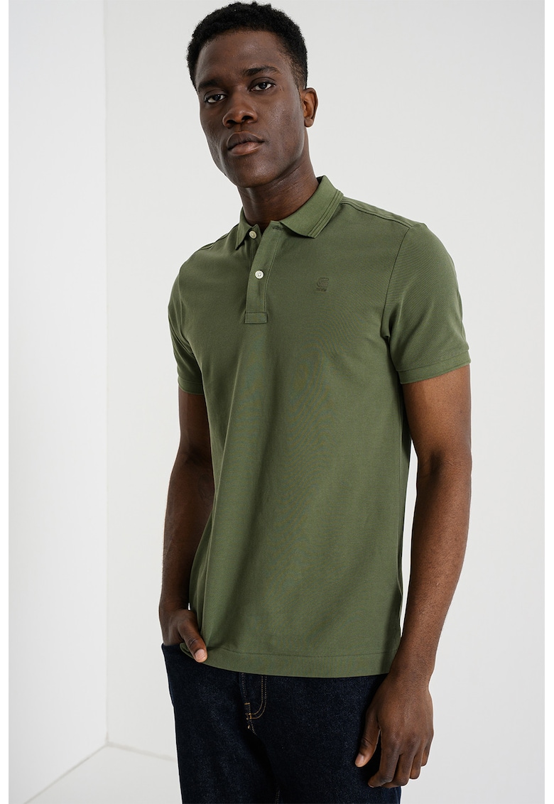 Tricou polo slim fit din amestec de bumbac organic cu logo discret Dunda - Verde feriga