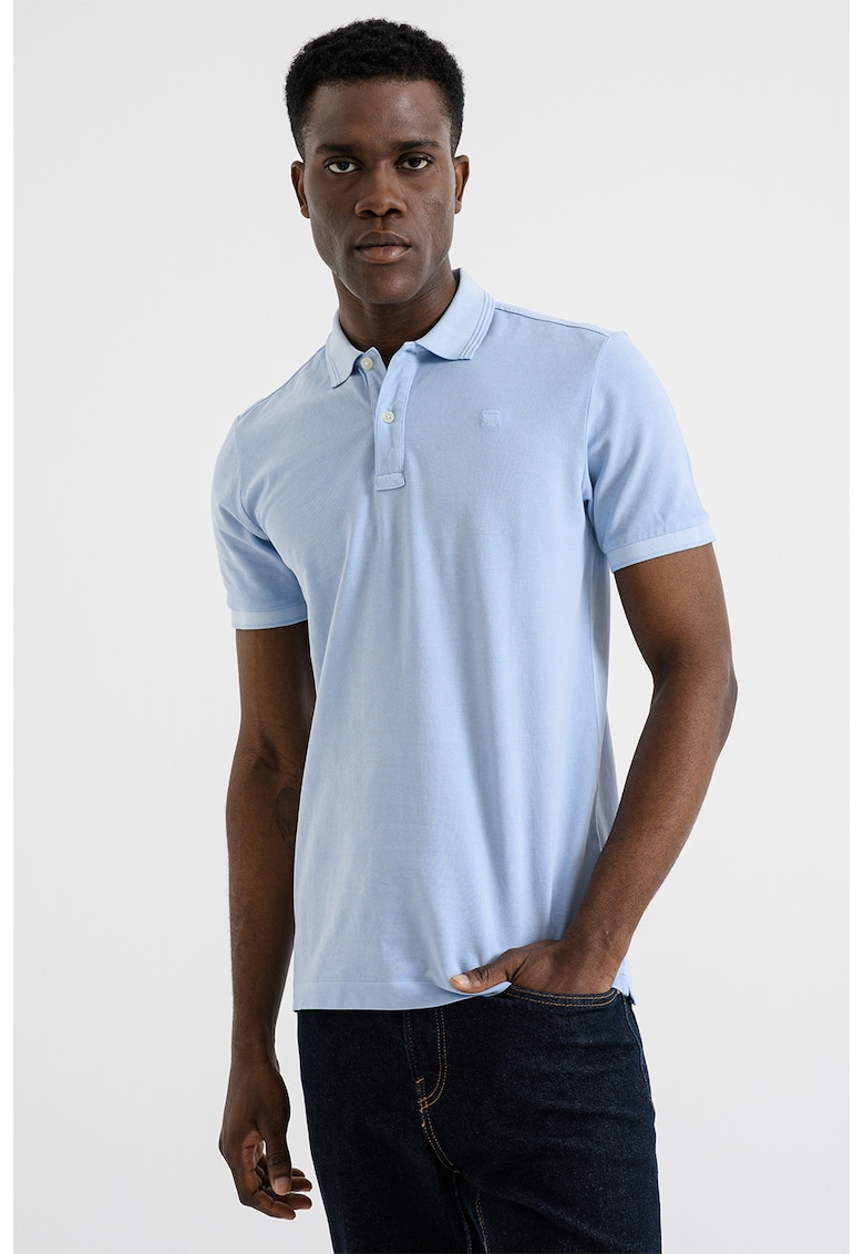 Tricou polo din amestec de bumbac organic cu aspect decolorat Dunda - Albastru pastel