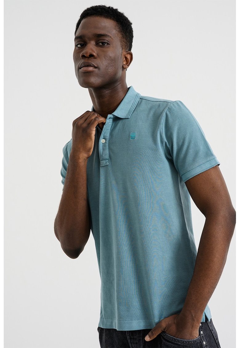 Tricou polo din amestec de bumbac organic cu aspect decolorat Dunda - Verde pal