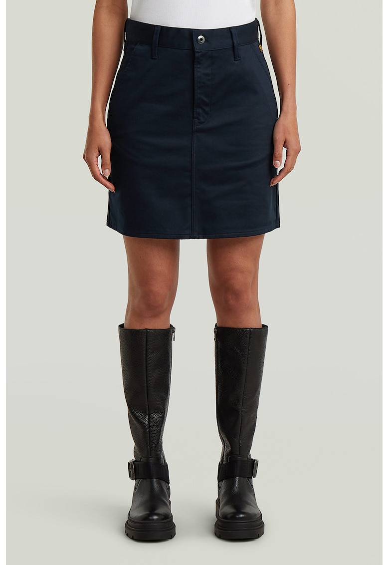 Fusta din amestec de bumbac organic cu croiala dreapta - Albastru ultramarin