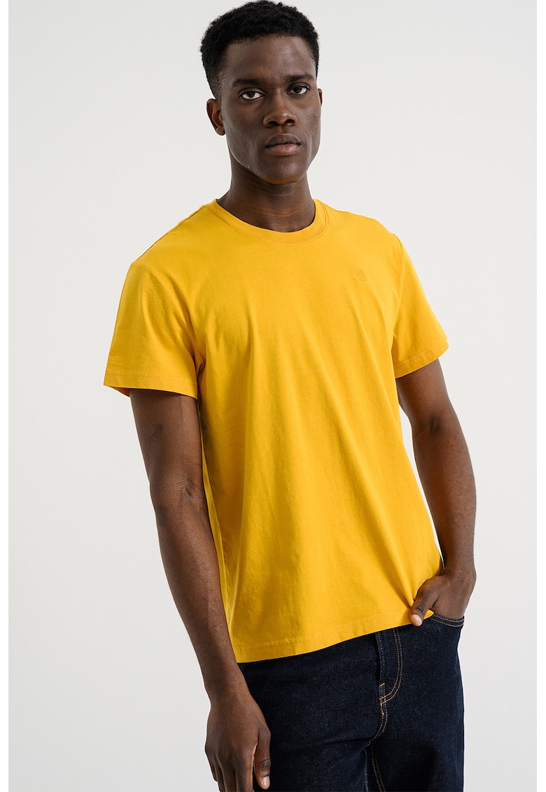 Tricou regular fit din bumbac organic Base- - Galben sofran