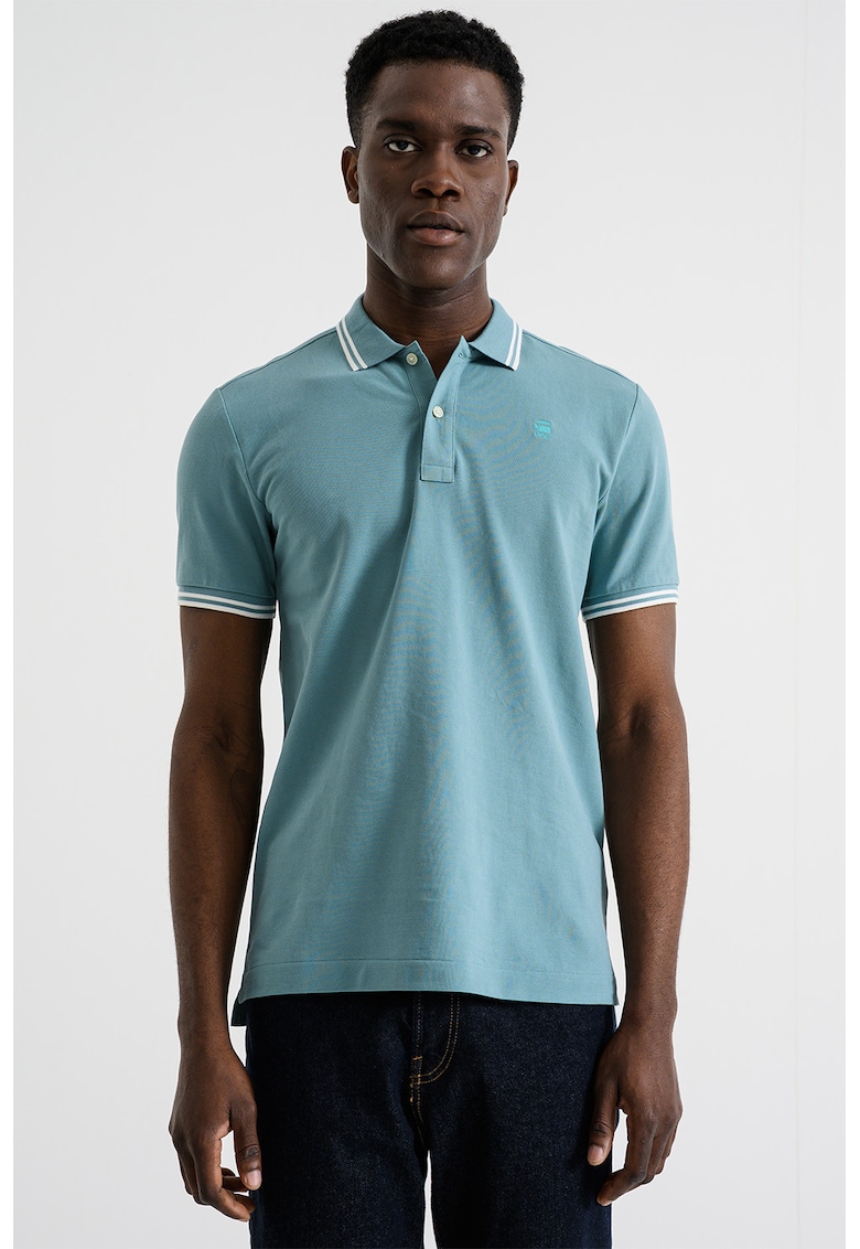 Tricou polo slim fit Dunda - Verde pal/Alb optic