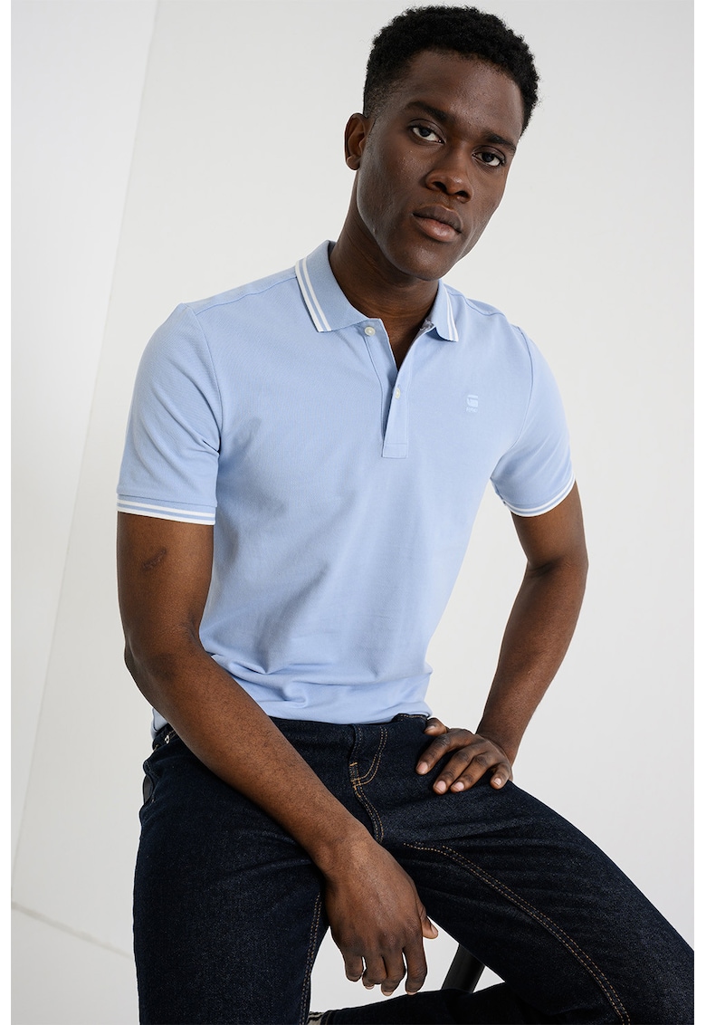 Tricou polo slim fit Dunda - Albastru pastel/Alb optic