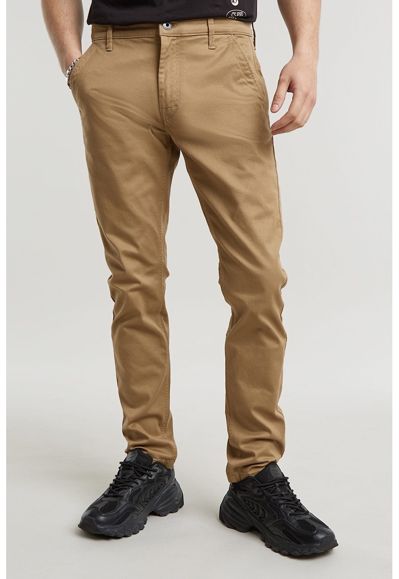 Pantaloni slim fit din amestec de bumbac organic - Maro nisip/Caramel