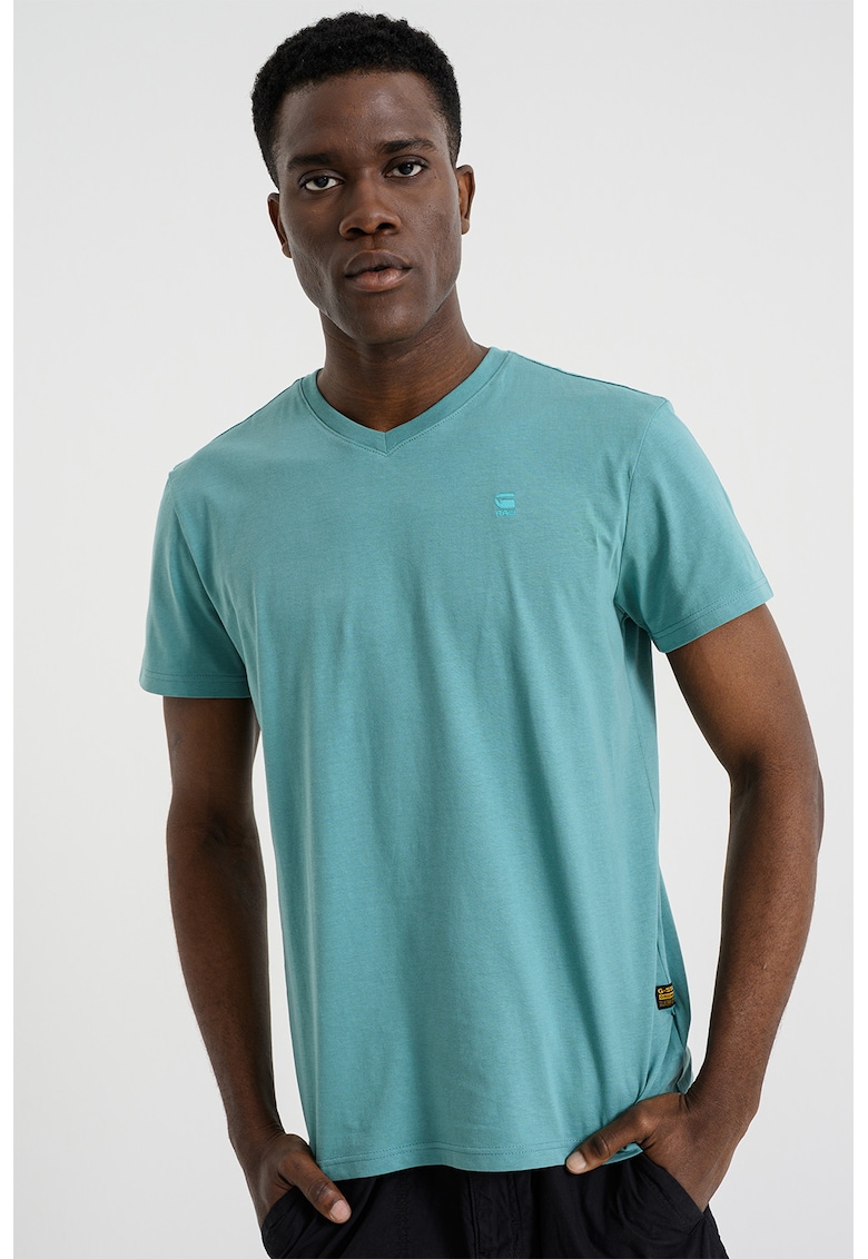 Tricou de bumbac organic cu decolteu in V Base - Verde pal