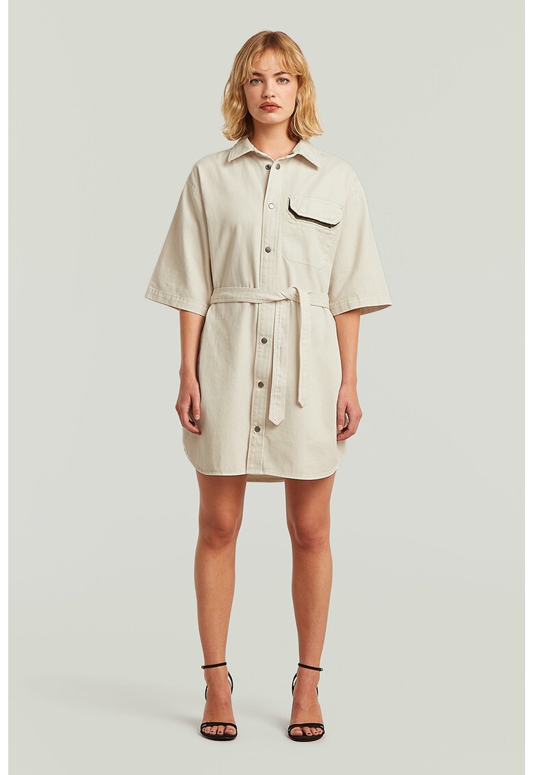 Rochie-camasa cu buzunare - Alb fildes/Alb murdar