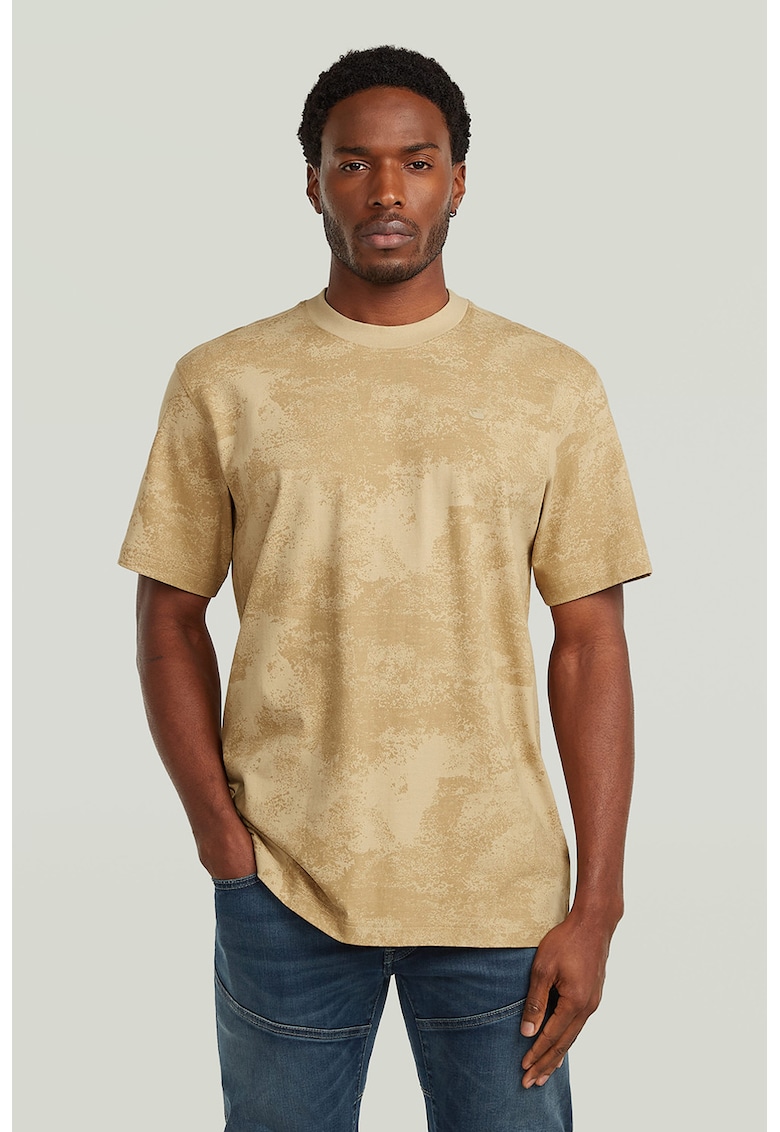 Tricou din bumbac organic cu model tie-dye - Portocaliu pal/Maro camel