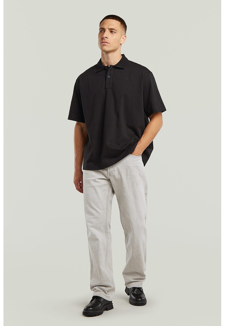 Tricou polo din bumbac organic cu model uni - Negru