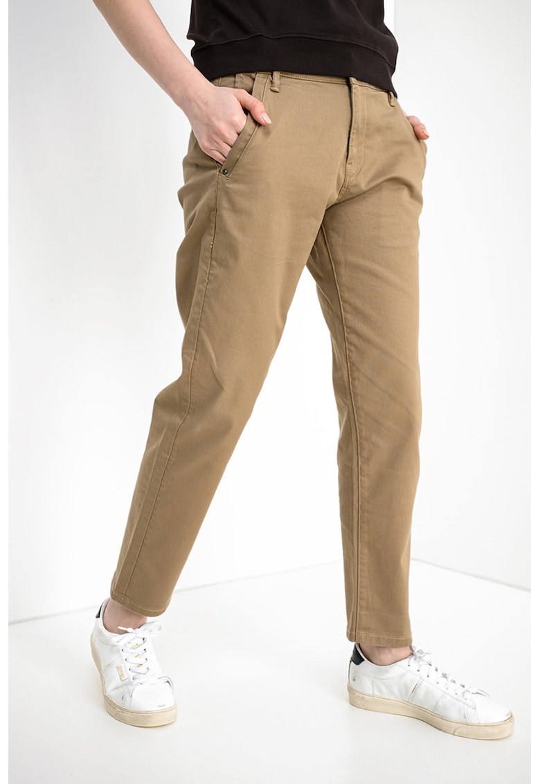 Pantaloni chino crop cu talie medie - Maro camel