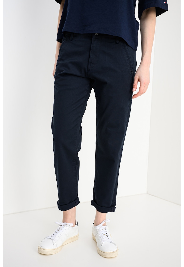 Pantaloni chino crop cu talie medie - Albastru indigo