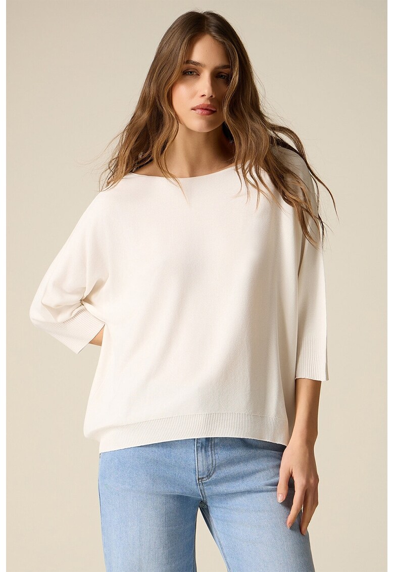Pulover supradimensionat cu maneci 3/4 - Crem