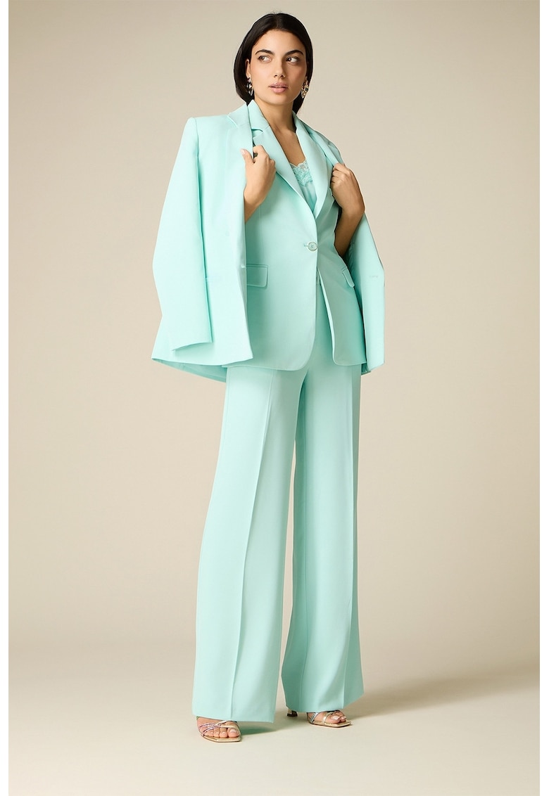 Pantaloni cu talie inalta si croiala ampla - Albastru aquamarin