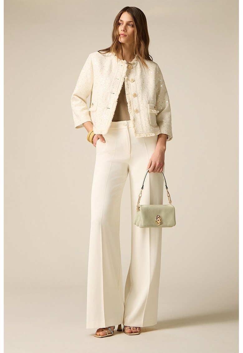 Pantaloni cu talie inalta si croiala ampla - Alb murdar