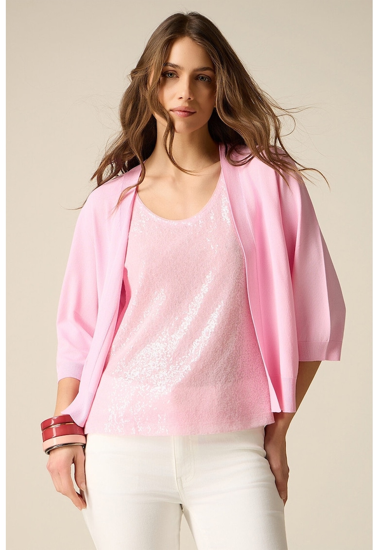 Cardigan cu maneci 3/4 - fara inchidere - Roz deschis