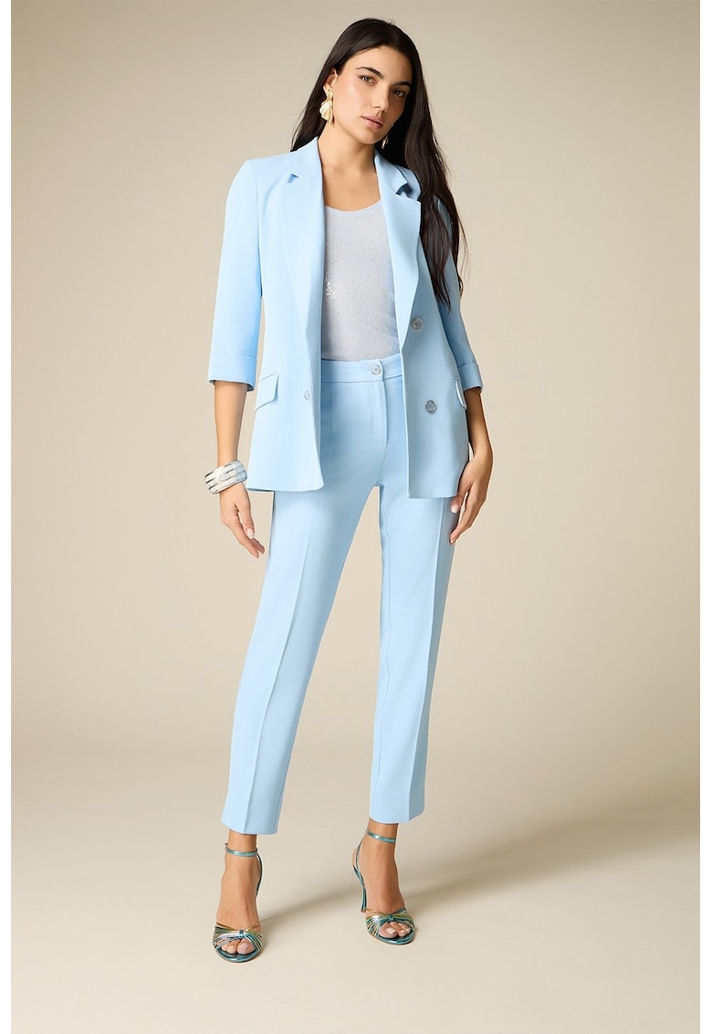 Pantaloni cu pliuri si talie inalta - Albastru glaciar