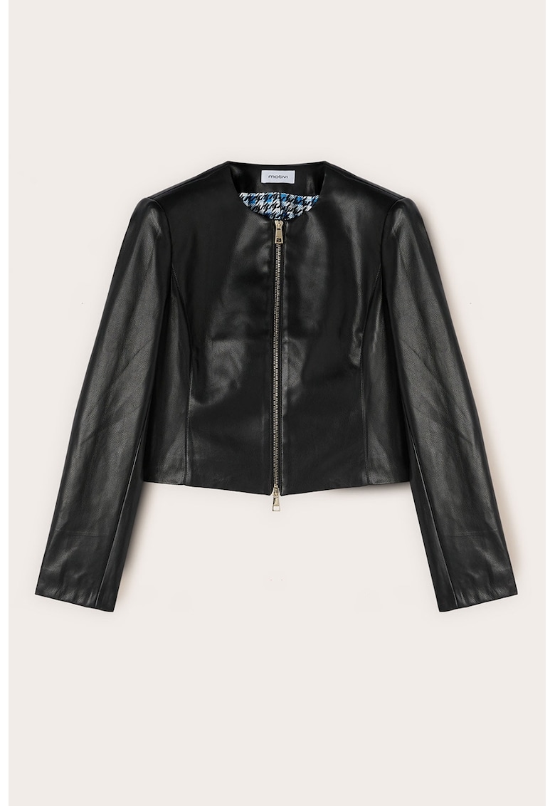 Jacheta crop de piele ecologica - Negru