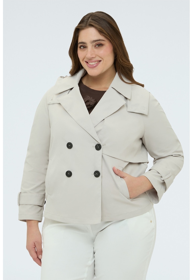 Trenci scurt cu doua randuri de nasturi - Gri deschis