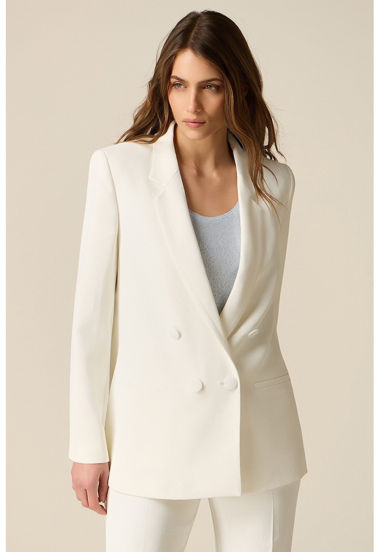 Sacou relaxed fit cu doua randuri de nasturi - Alb fildes