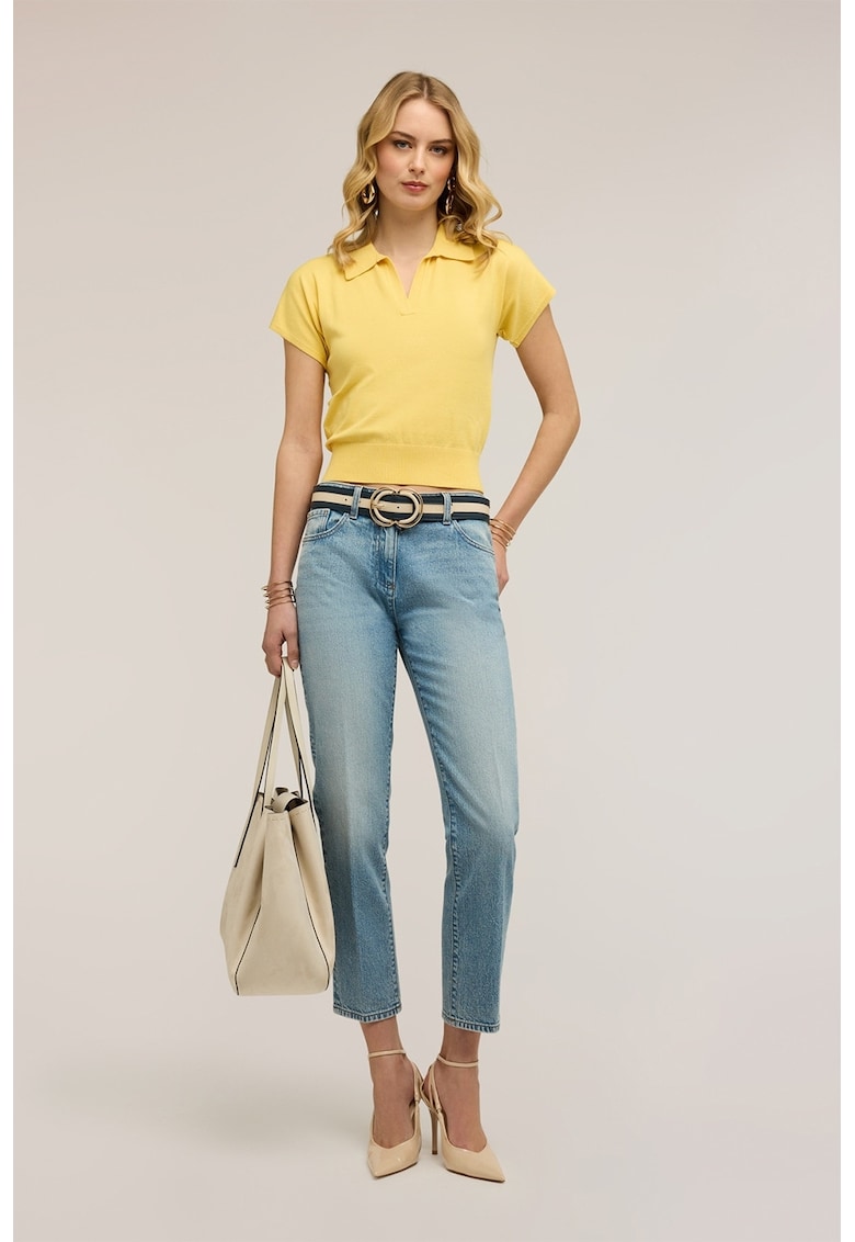 Blugi crop cu talie medie - Albastru deschis