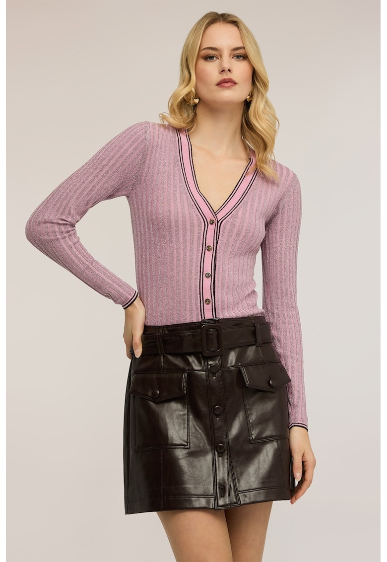 Cardigan cu striatii si decolteu in V - Lila