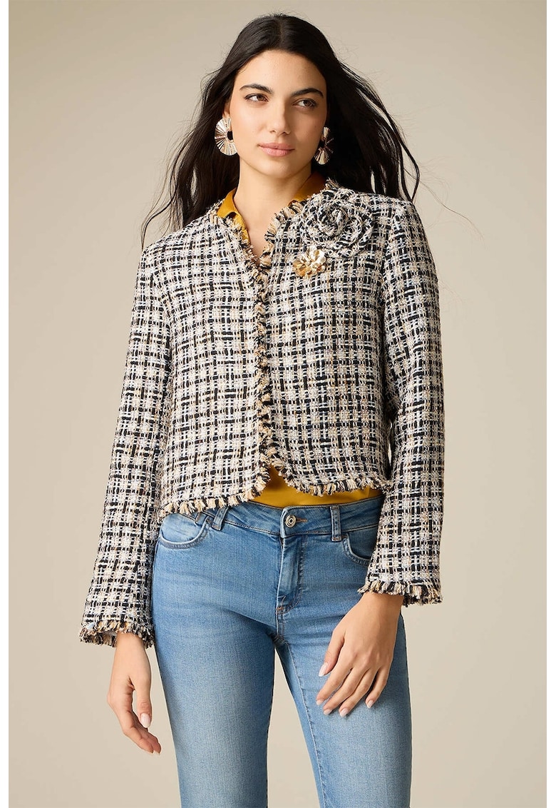 Sacou crop din tuid - Negru/Alb murdar