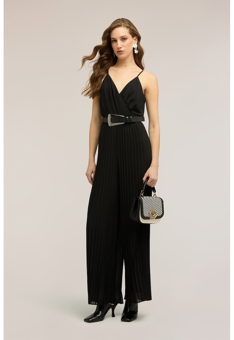 Salopeta palazzo cu pliuri - Negru