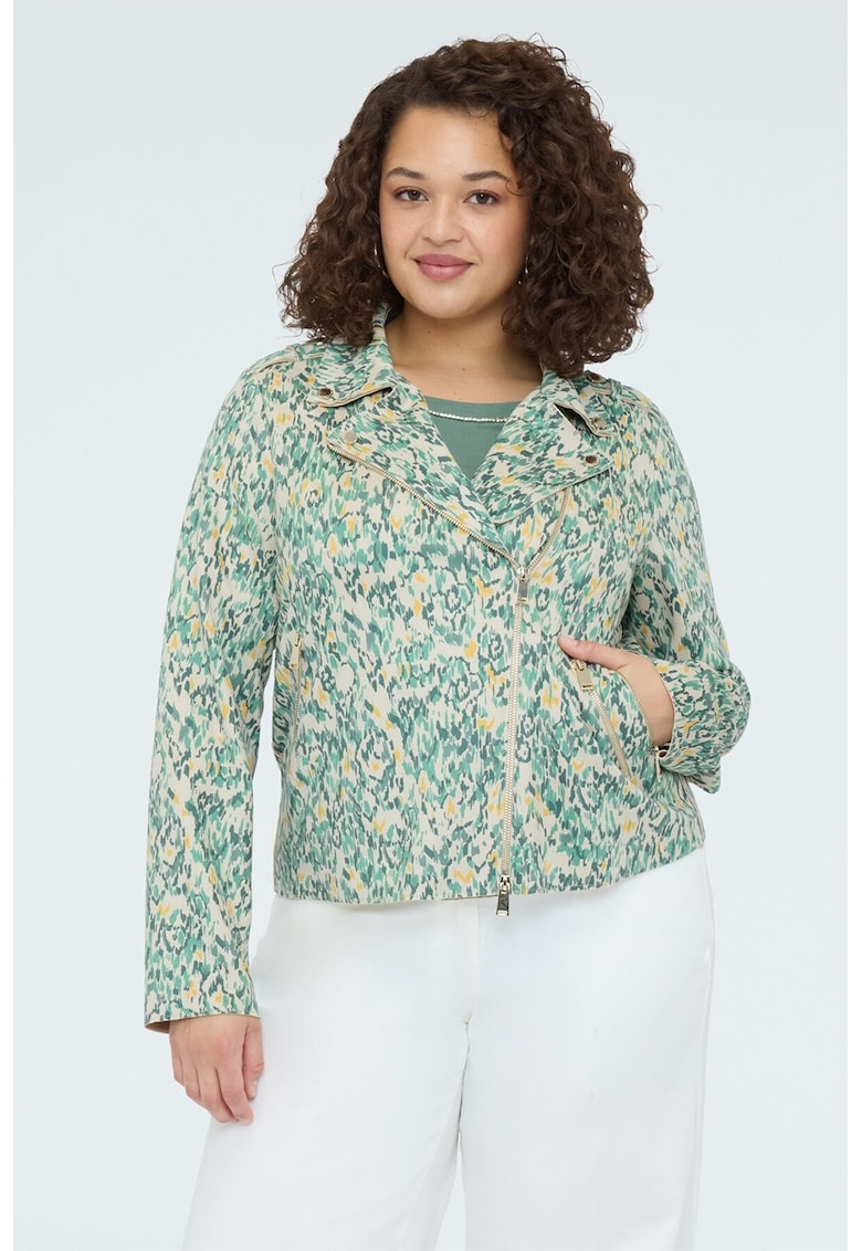 Jacheta cu fermoar si imprimeu grafic - Alb fildes/Galben pal/Verde deschis