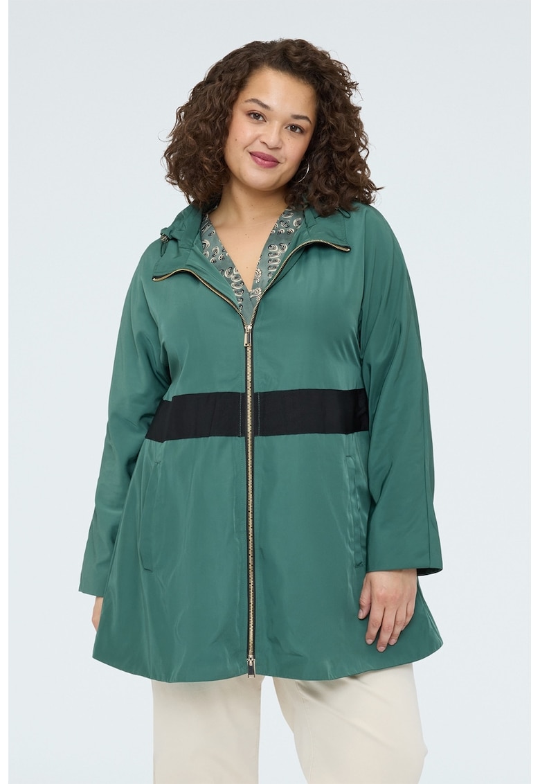 Jacheta cu fermoar si gluga - Verde aquamarin