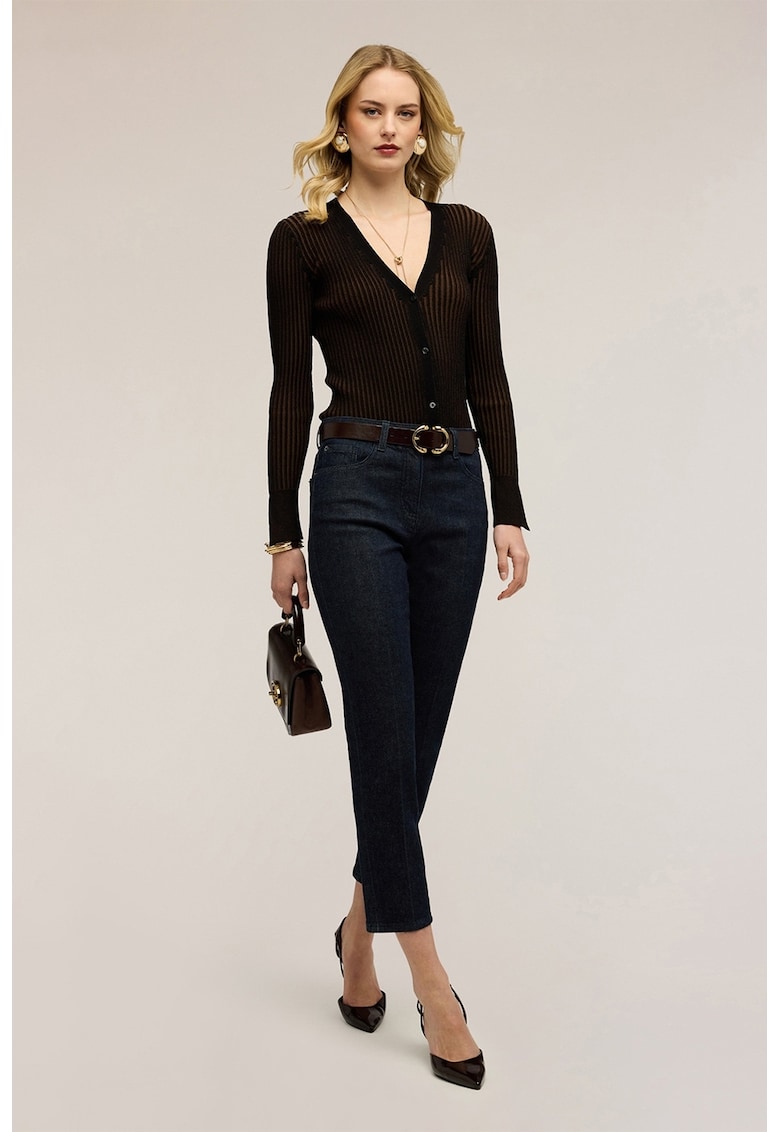 Oltre - Blugi crop cu talie medie - Negru