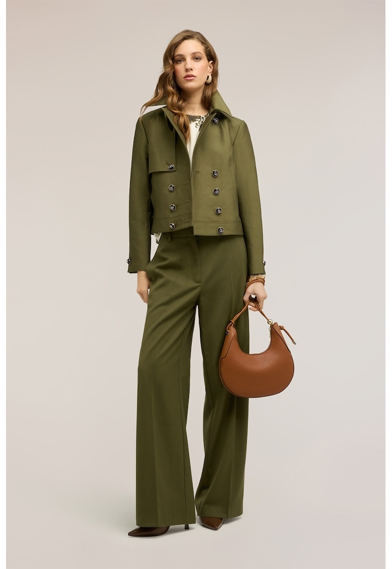 Pantaloni palazzo cu talie inalta - Verde feriga