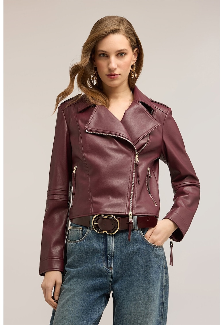 Jacheta biker de piele ecologica - Visiniu