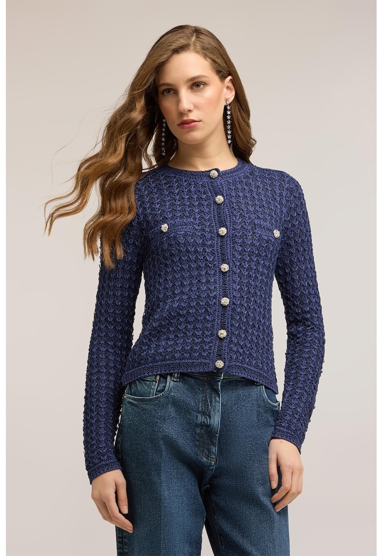 Cardigan cu nasturi tip bijuterie - Bleumarin