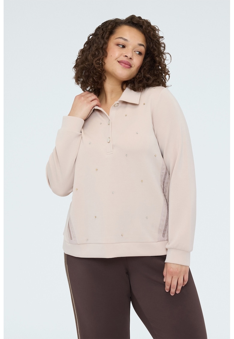 Pulover regular fit cu guler - Alb fildes