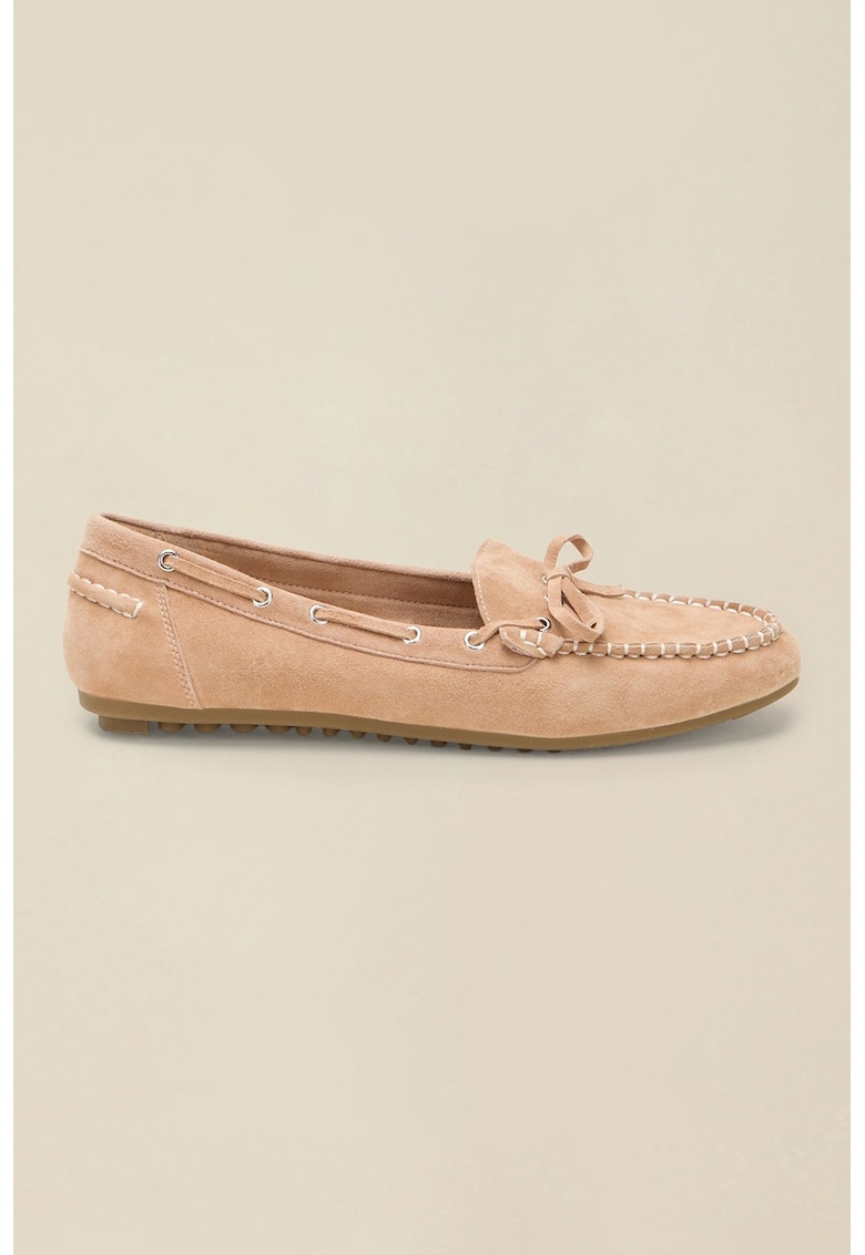 Pantofi boat de piele intoarsa sintetica - Piersica