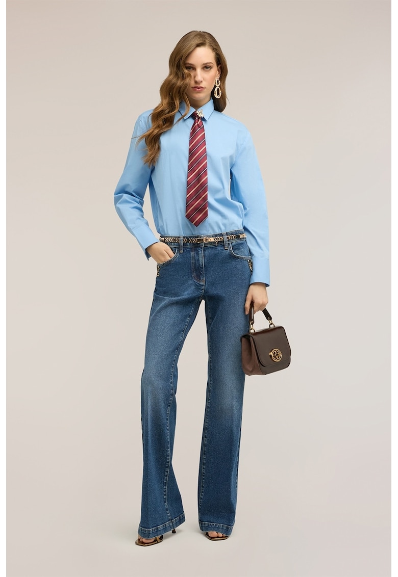 Blugi evazati cu strasuri - Albastru prafuit