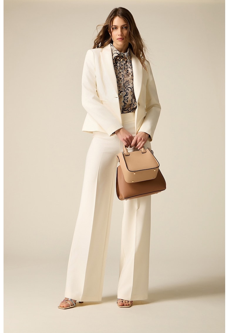 Pantaloni plisati cu talie inalta - Alb fildes