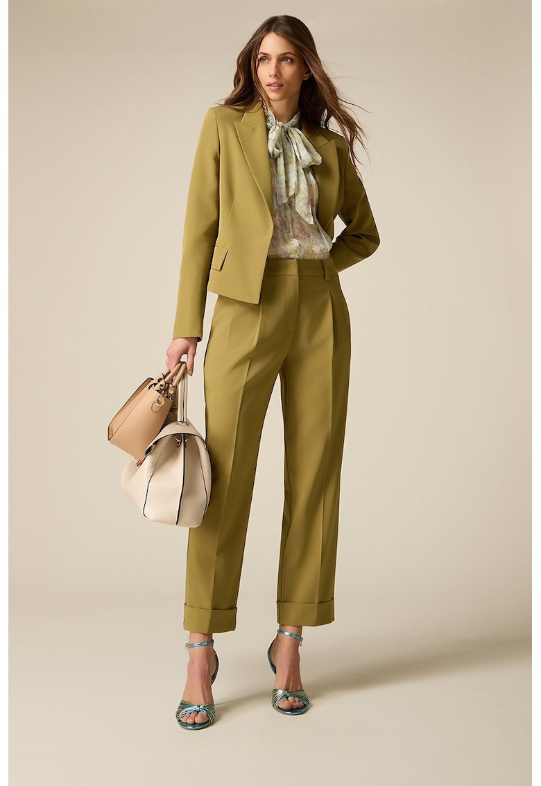 Pantaloni drepti cu pliuri - Verde sparanghel