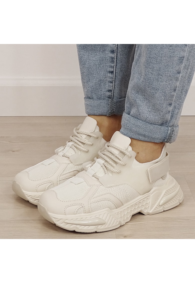 Sneakersi bej albi cu talpa groasa 8961 M2 19488 - Bej