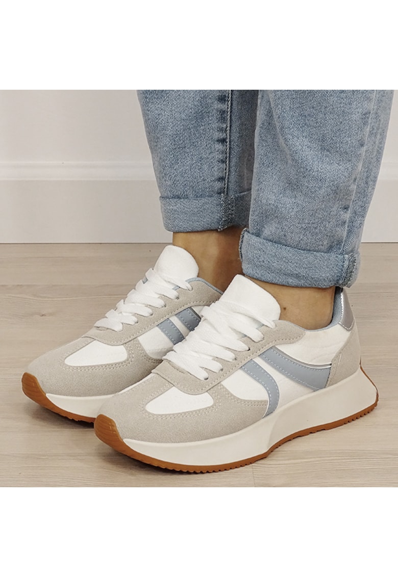 Sneakersi dama bej/albastru cu talpa groasa 9013 M2 19486 - Bej