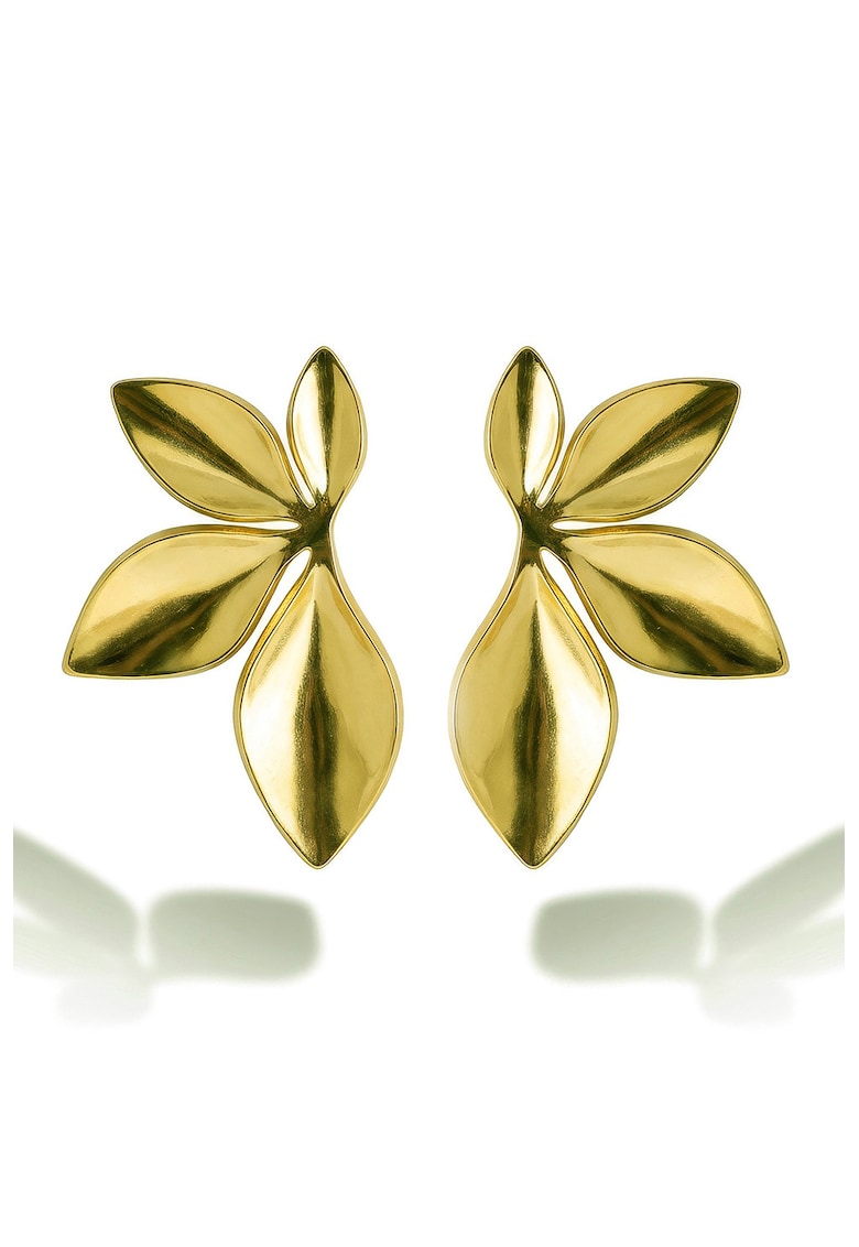 Cercei placati cu aur de 18K si model floral - Auriu