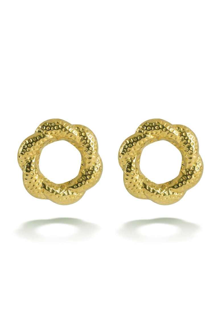 Cercei rotunzi placati cu aur de 18K cu detalii texturate - Auriu