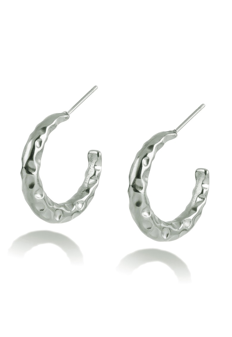 Cercei rotunzi de otel inoxidabil cu detalii texturate - Argintiu